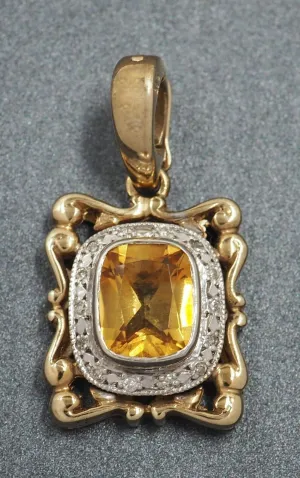 Citrine & Diamond 9ct Yellow & White Gold Pendant