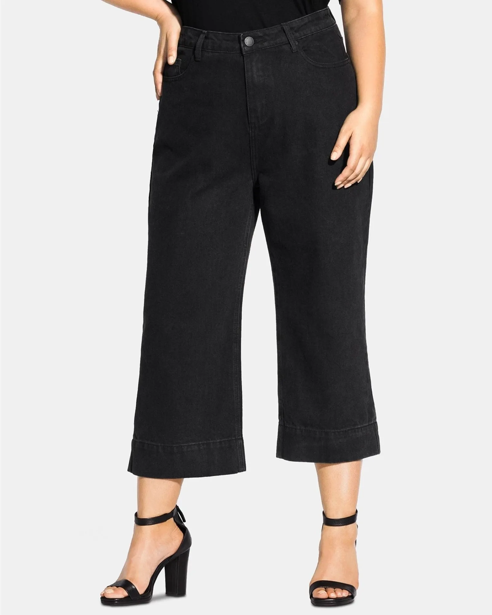 City Chic Women's Trendy   Washed Culotte Jeans Black  18W | Black