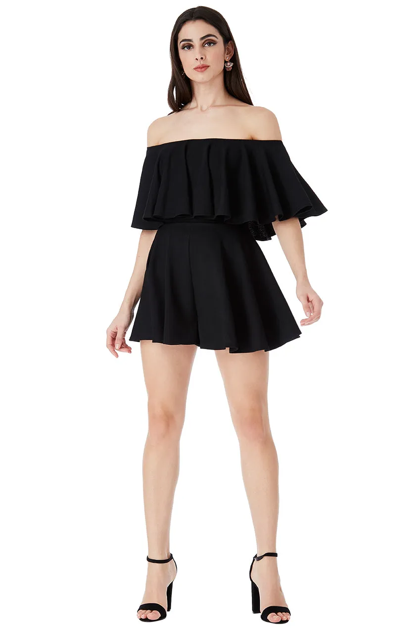 City Goddess Off The Shoulder Frill Neck Skater Playsuit