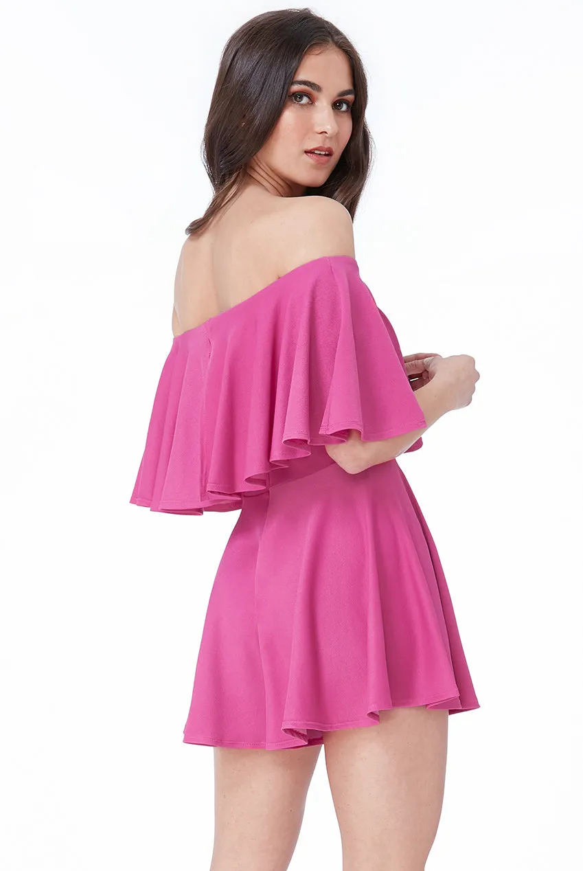City Goddess Off The Shoulder Frill Neck Skater Playsuit