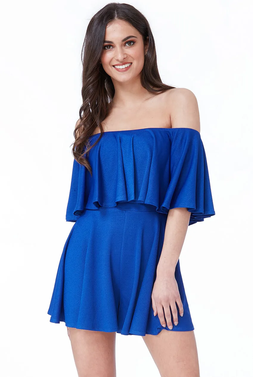 City Goddess Off The Shoulder Frill Neck Skater Playsuit