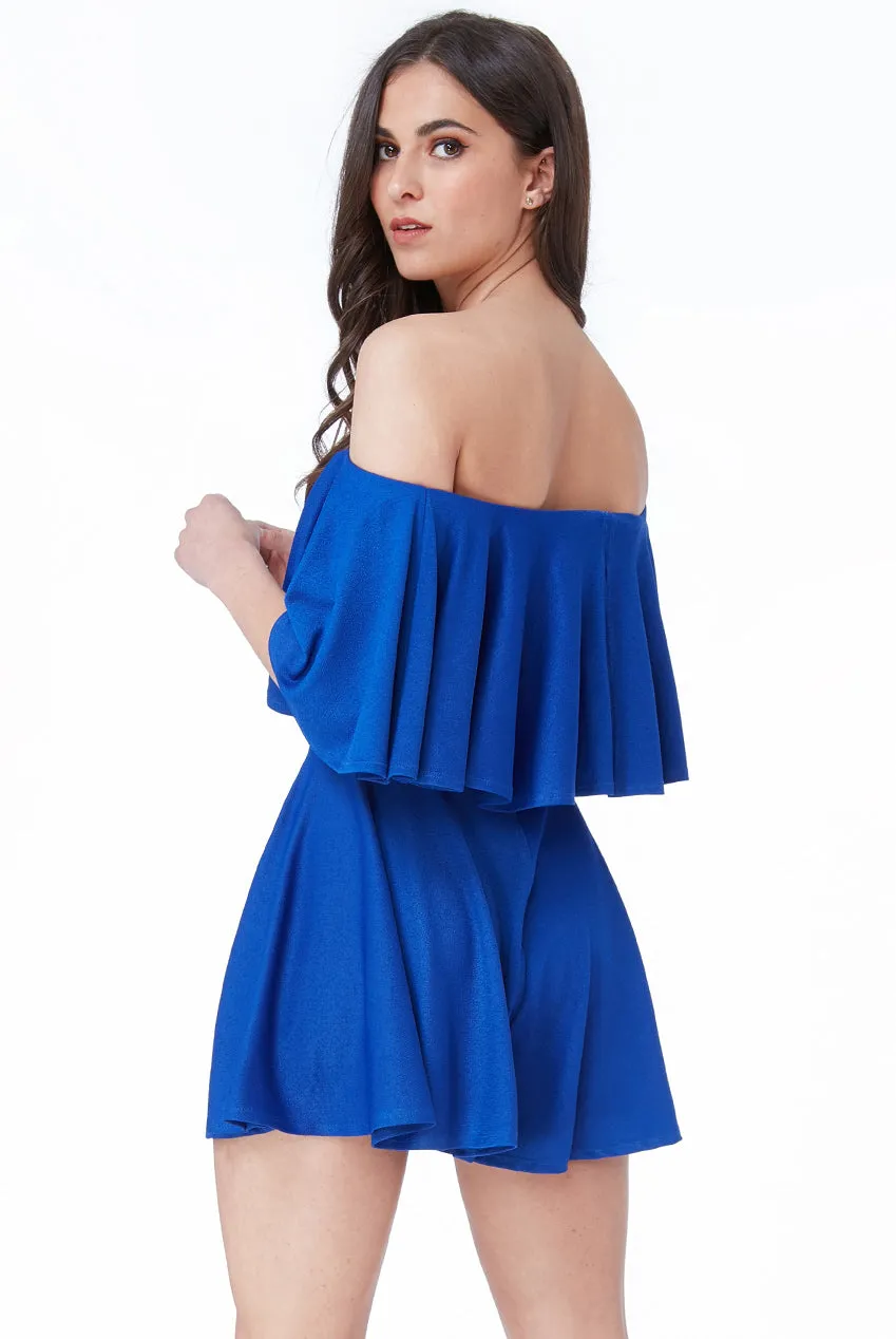City Goddess Off The Shoulder Frill Neck Skater Playsuit