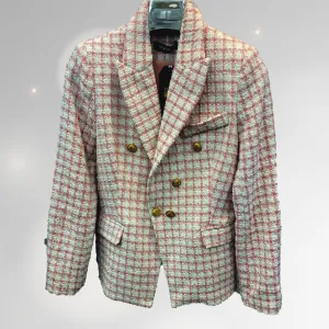 Clara soft pink and creme tweed blazer