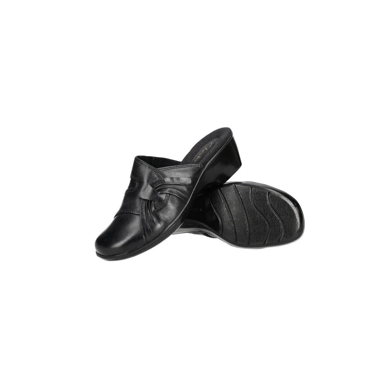Clarks Bendables Heeled Clogs Leather Black Colour For Women