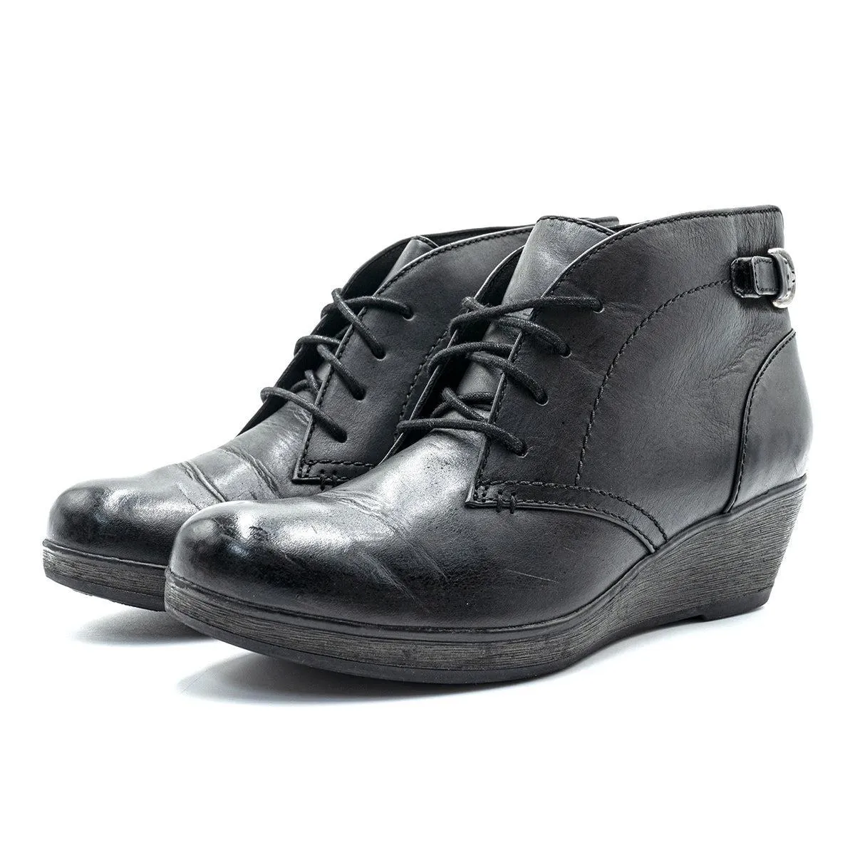 Clarks Nataline Emmi Wedge Ankle Desert Boots Leather Black Colour For Women
