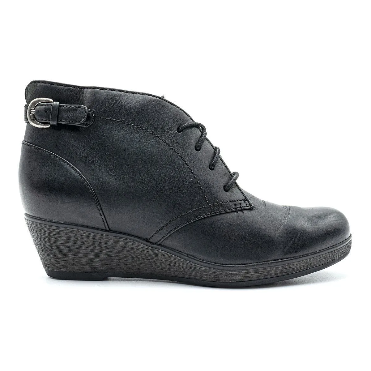Clarks Nataline Emmi Wedge Ankle Desert Boots Leather Black Colour For Women