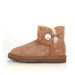 Classic Crystal Button Ankle Ugg Boot - Chestnut