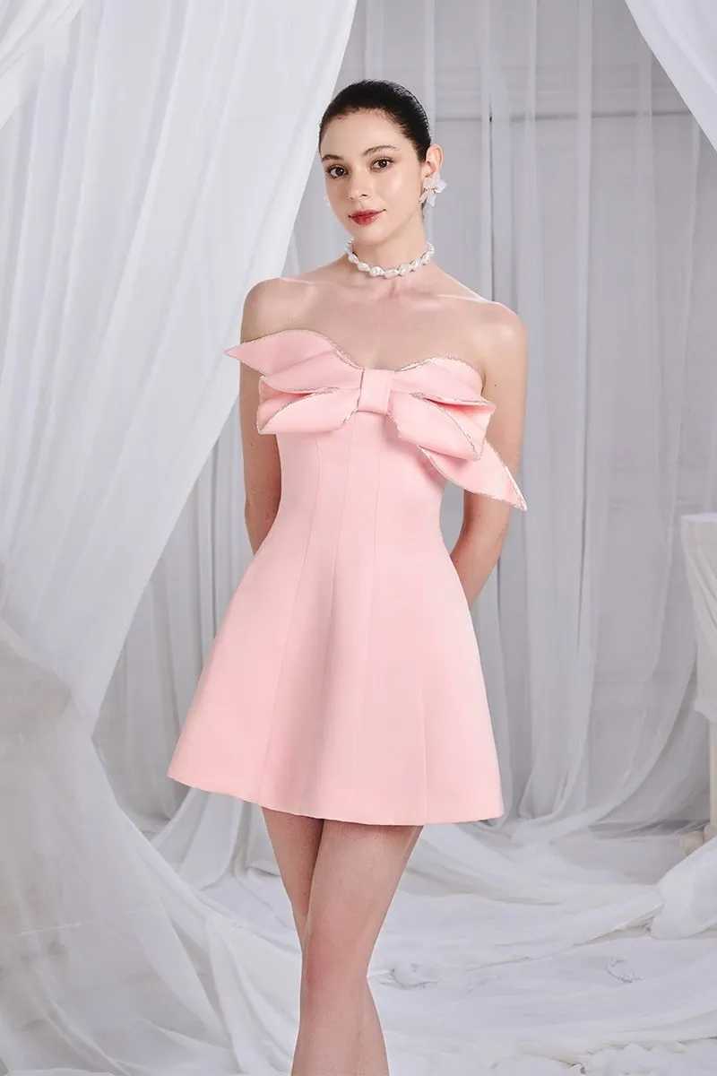 CLAYTON PINK A-LINE PLEATED CHEST ORGANDY MINI DRESS