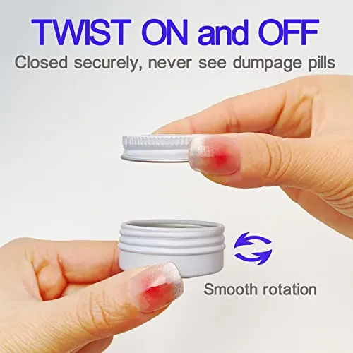 (Clear) ADHYRO Small Pill Case for Purse(3 Pack), Aluminum Portable Pill Box, Single Mini Pill Box Twist On and Off to Hold Vitamins, Fish Oils (Black Silver White)