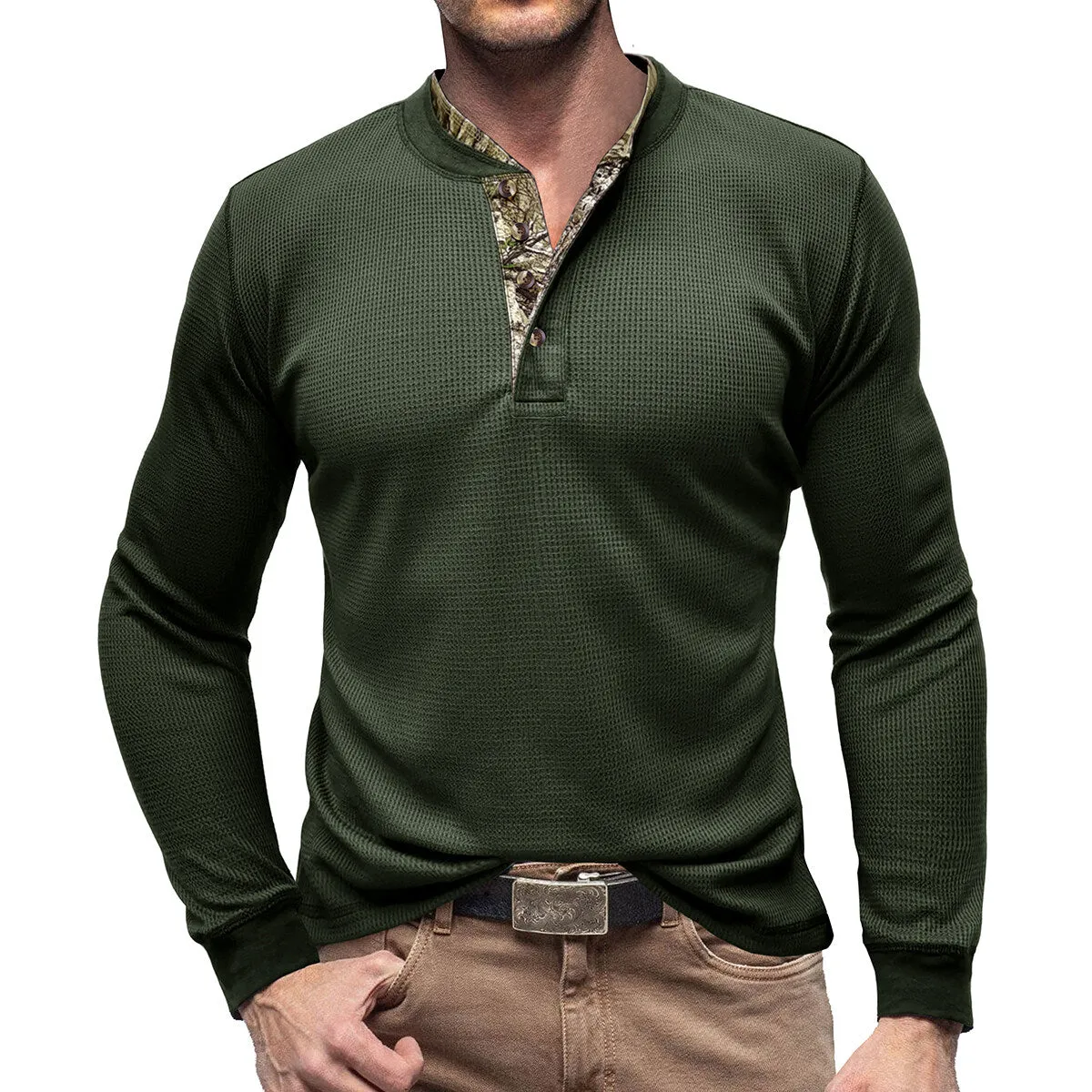 Cloudstyle Mens Long Sleeve Shirt Camouflage Round Neck Casual Sports Top Pullover