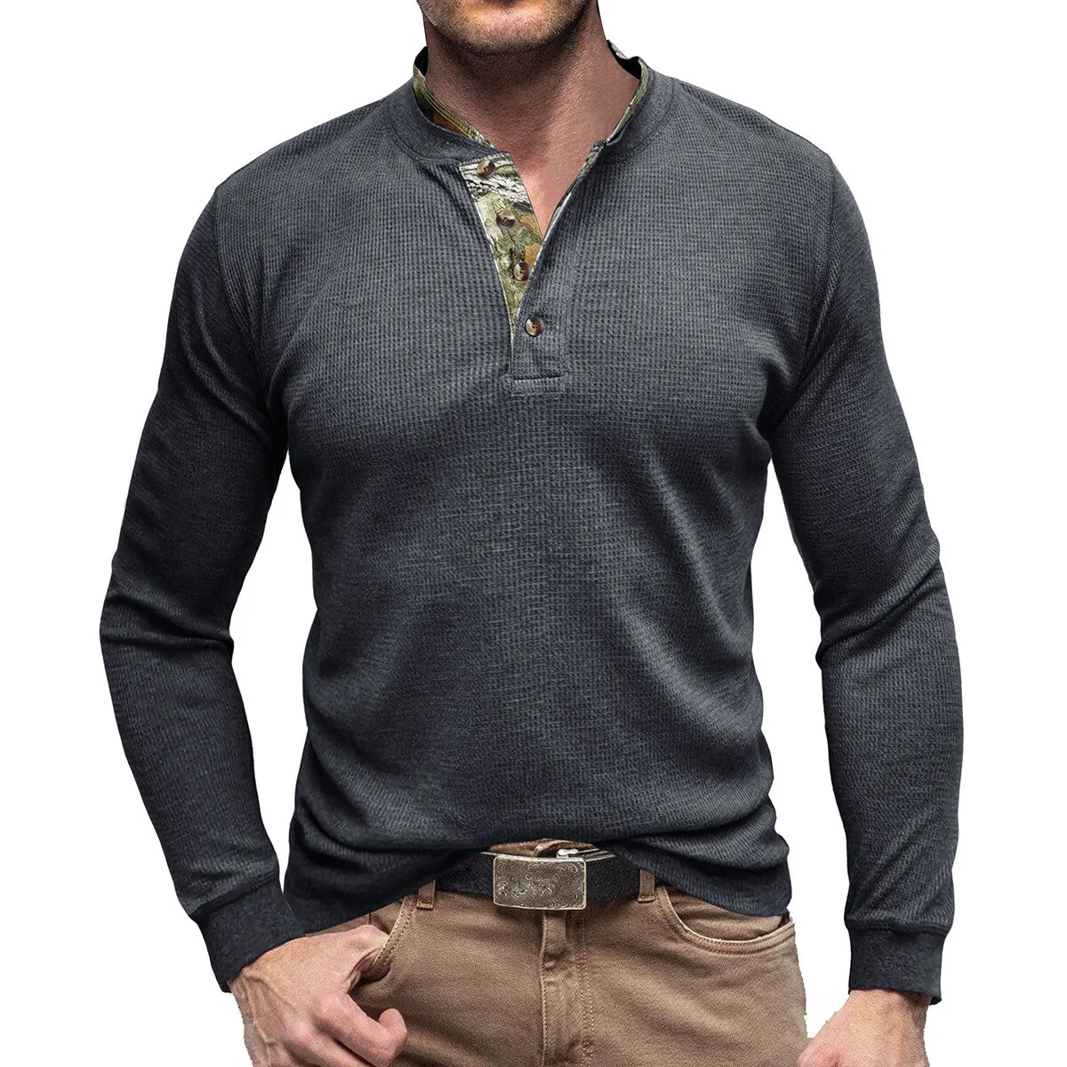 Cloudstyle Mens Long Sleeve Shirt Camouflage Round Neck Casual Sports Top Pullover