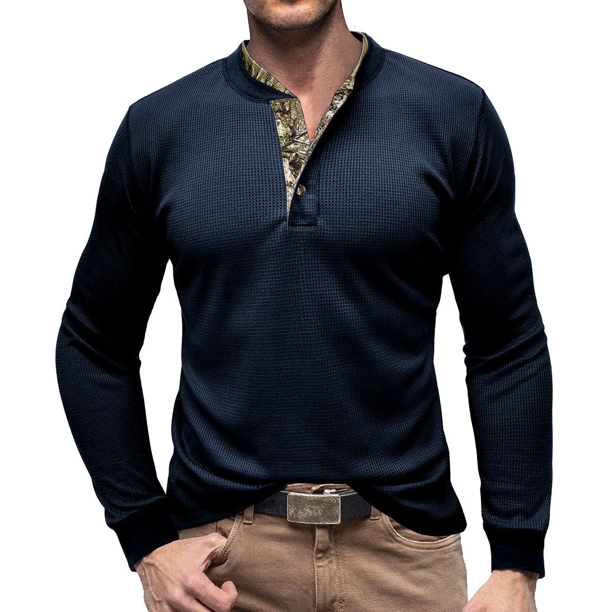 Cloudstyle Mens Long Sleeve Shirt Camouflage Round Neck Casual Sports Top Pullover