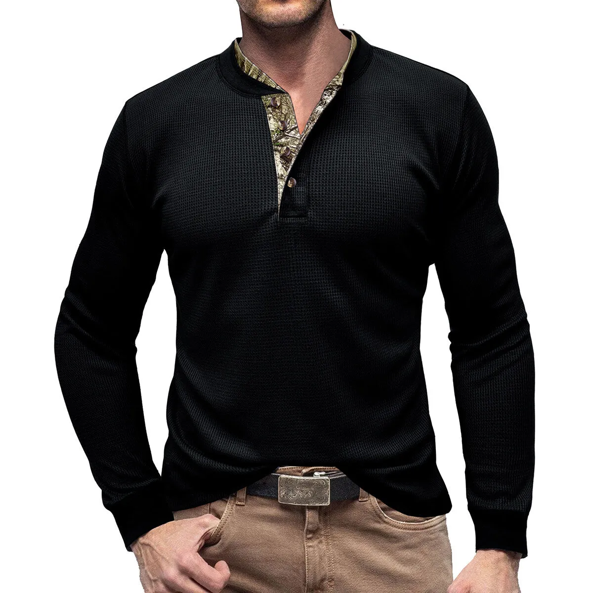 Cloudstyle Mens Long Sleeve Shirt Camouflage Round Neck Casual Sports Top Pullover