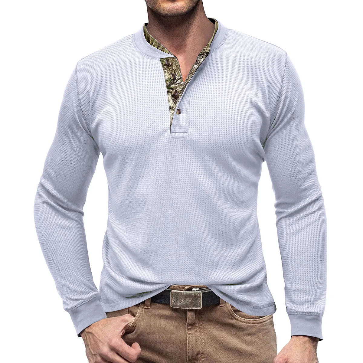 Cloudstyle Mens Long Sleeve Shirt Camouflage Round Neck Casual Sports Top Pullover
