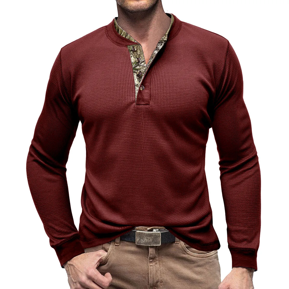 Cloudstyle Mens Long Sleeve Shirt Camouflage Round Neck Casual Sports Top Pullover