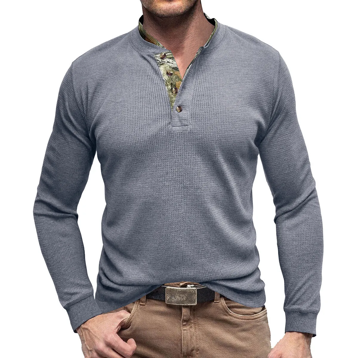 Cloudstyle Mens Long Sleeve Shirt Camouflage Round Neck Casual Sports Top Pullover