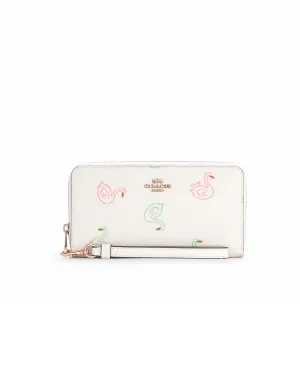 Coach Long Zip Around Wallet With Swan Print