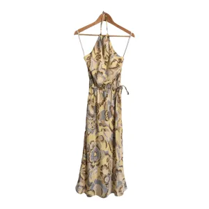 Coast 100% Polyester Sleeveless Halterneck Lemon & Grey Floral Print Dress BNWT UK Size 8