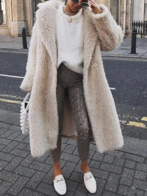 Coats Casual Solid Color Plush Medium Long Coat for Women