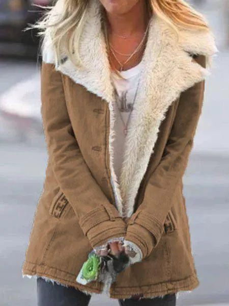 Coats Plush Long Sleeve Lapel Warm Cotton Coat for Women