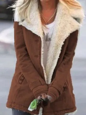 Coats Plush Long Sleeve Lapel Warm Cotton Coat for Women