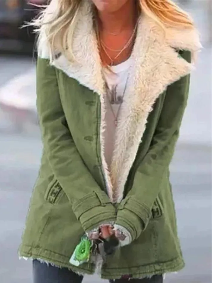 Coats Plush Long Sleeve Lapel Warm Cotton Coat for Women