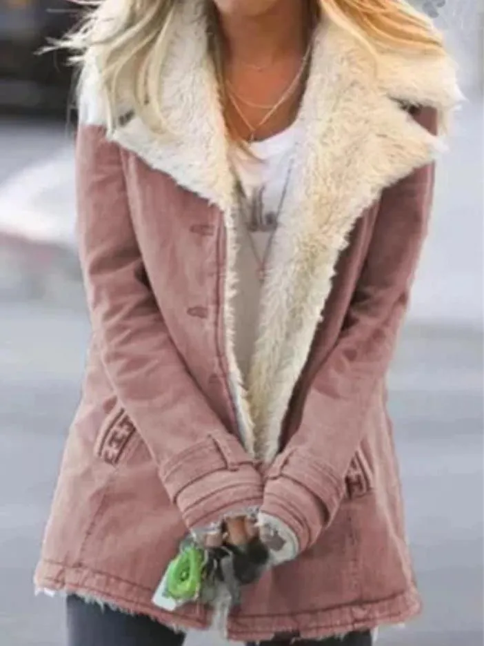 Coats Plush Long Sleeve Lapel Warm Cotton Coat for Women