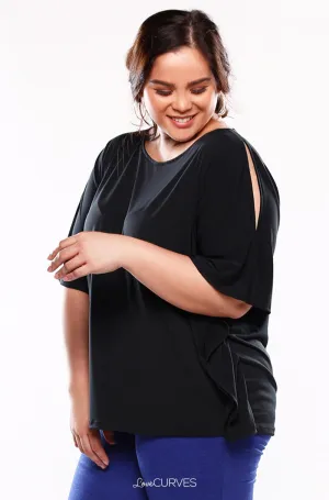 Cold Shoulder Caftan Top - Black - KDR