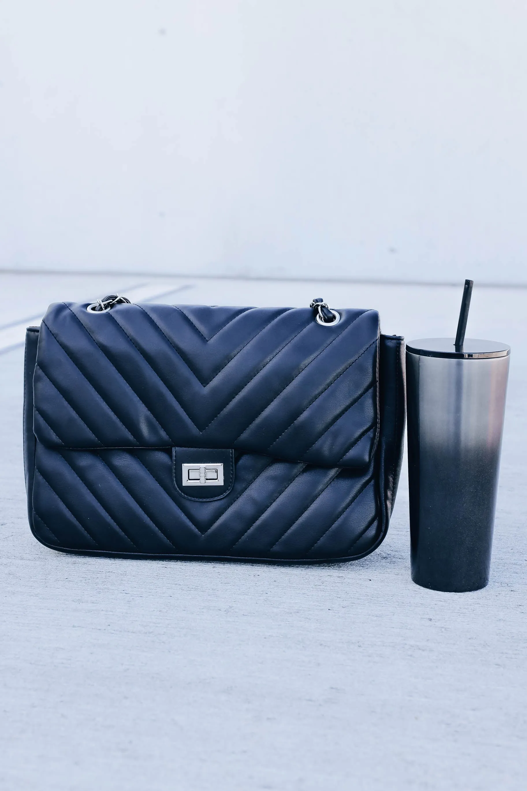 Colossal Quilted Crossbody Purse - Black/Silver
