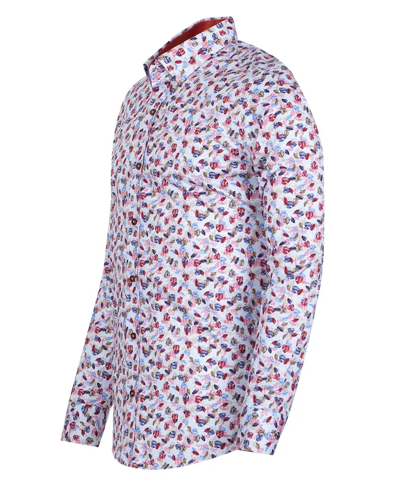 Colourful Leaf Print Shirt with Matching Handkerchief