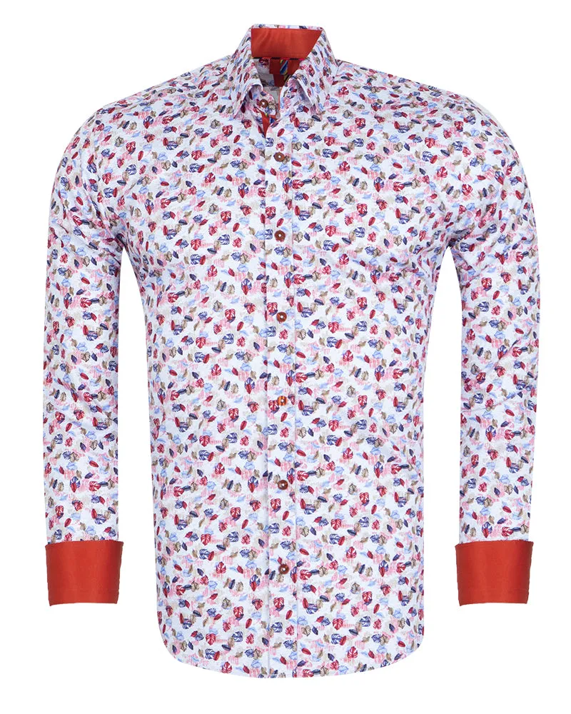 Colourful Leaf Print Shirt with Matching Handkerchief