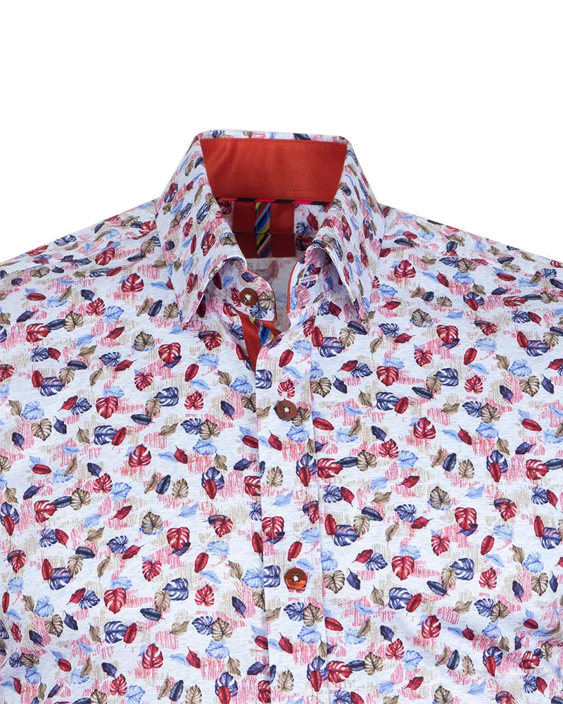 Colourful Leaf Print Shirt with Matching Handkerchief