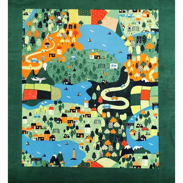 Colourful Village Printed Polar Fleece Design 102 - 1.28M Panel