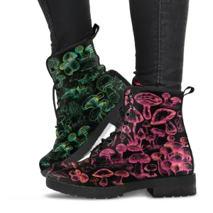 Combat Boots - Mushroom Boots #112 Black | Mushroom Gift, Birthday Gift Idea, Vegan Leather Lace Up Boots, Custom Unisex Adult Shoes