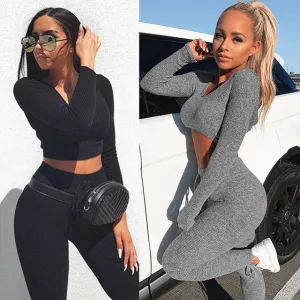 Comfy 2 piece knitted pants crop top set