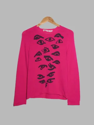 Comme des Garcons AW2000 pink wool knit sweater with eyes on front