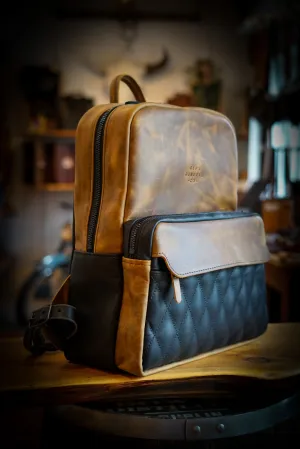 Commuter Backpack (Diamond Stitch: Two Tone "Tobacco Brown"   Flat Black Accents)
