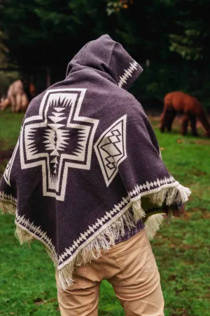 Conquistador - Dark Taupe - Alpaca Poncho with Native Pattern Triangular Design