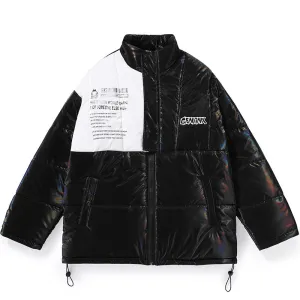 Contrast Color Print Stand Collar Front Zipper Padded Coat