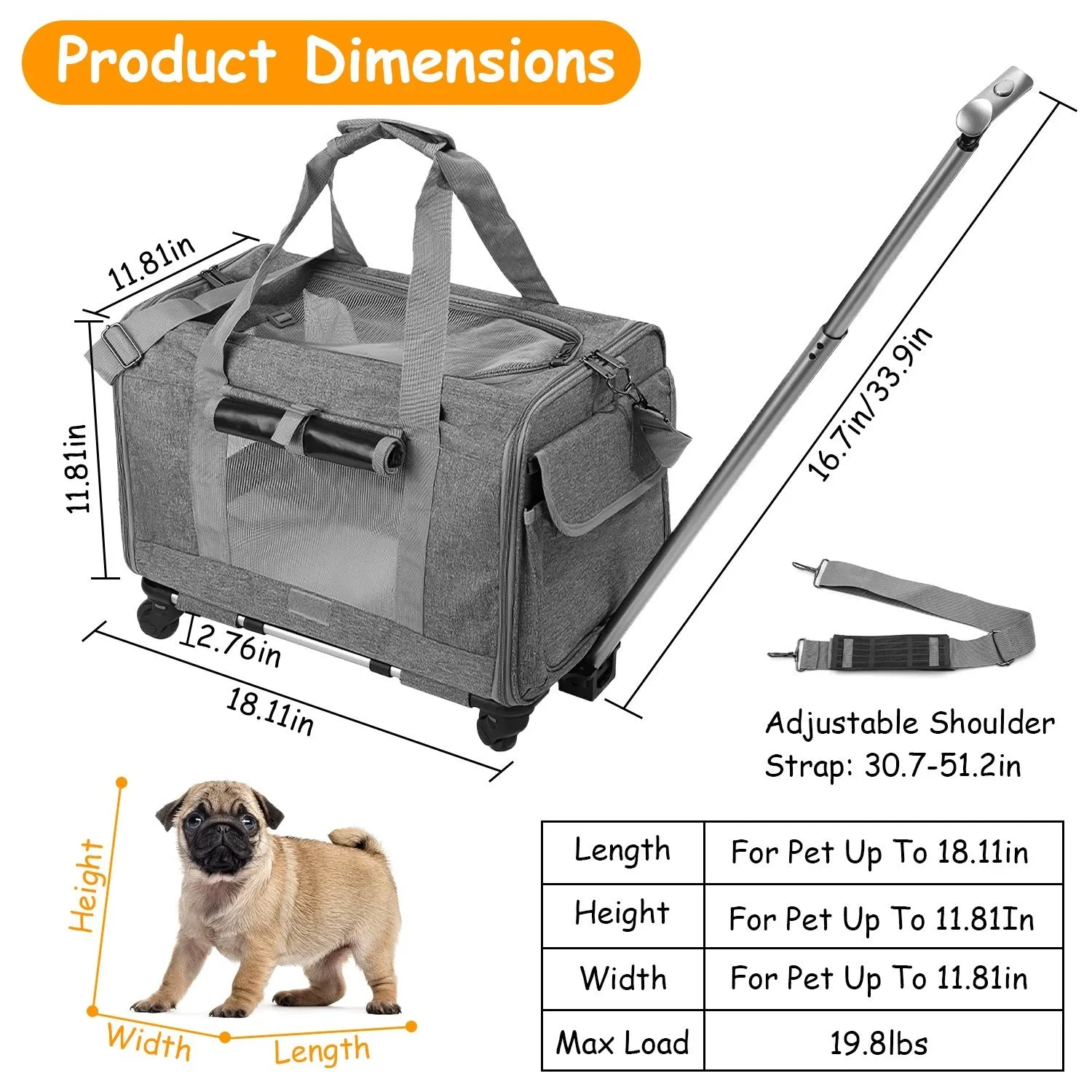 Convertible Rolling Dog Carrier with Handle
