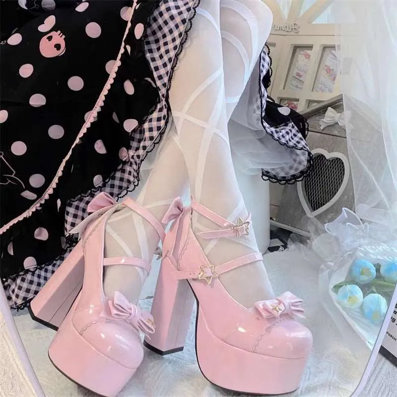 Cookie Sauce Star Bow Classic Platform Bow High Heels Shoes
