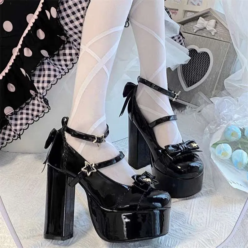 Cookie Sauce Star Bow Classic Platform Bow High Heels Shoes