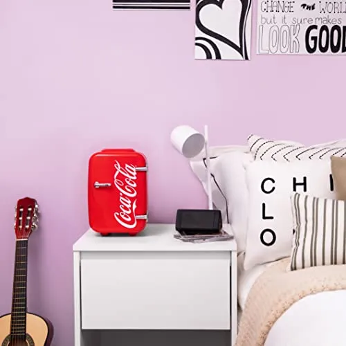 Cooluli Retro Coca-Cola Mini Fridge for Bedroom - Car, Office Desk & College Dorm Room - 4L/6 Can 12V Portable Cooler & Warmer for Food, Drinks & Skincare - AC/DC and Exclusive USB Option (Coke, Red)