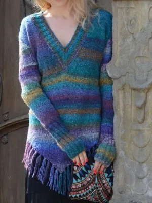 Cotton-Blend Vintage V Neck Sweater