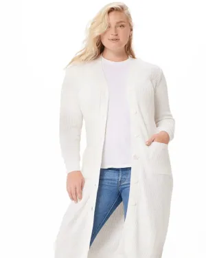 Cotton Cashmere Belted Long Cardigan | White