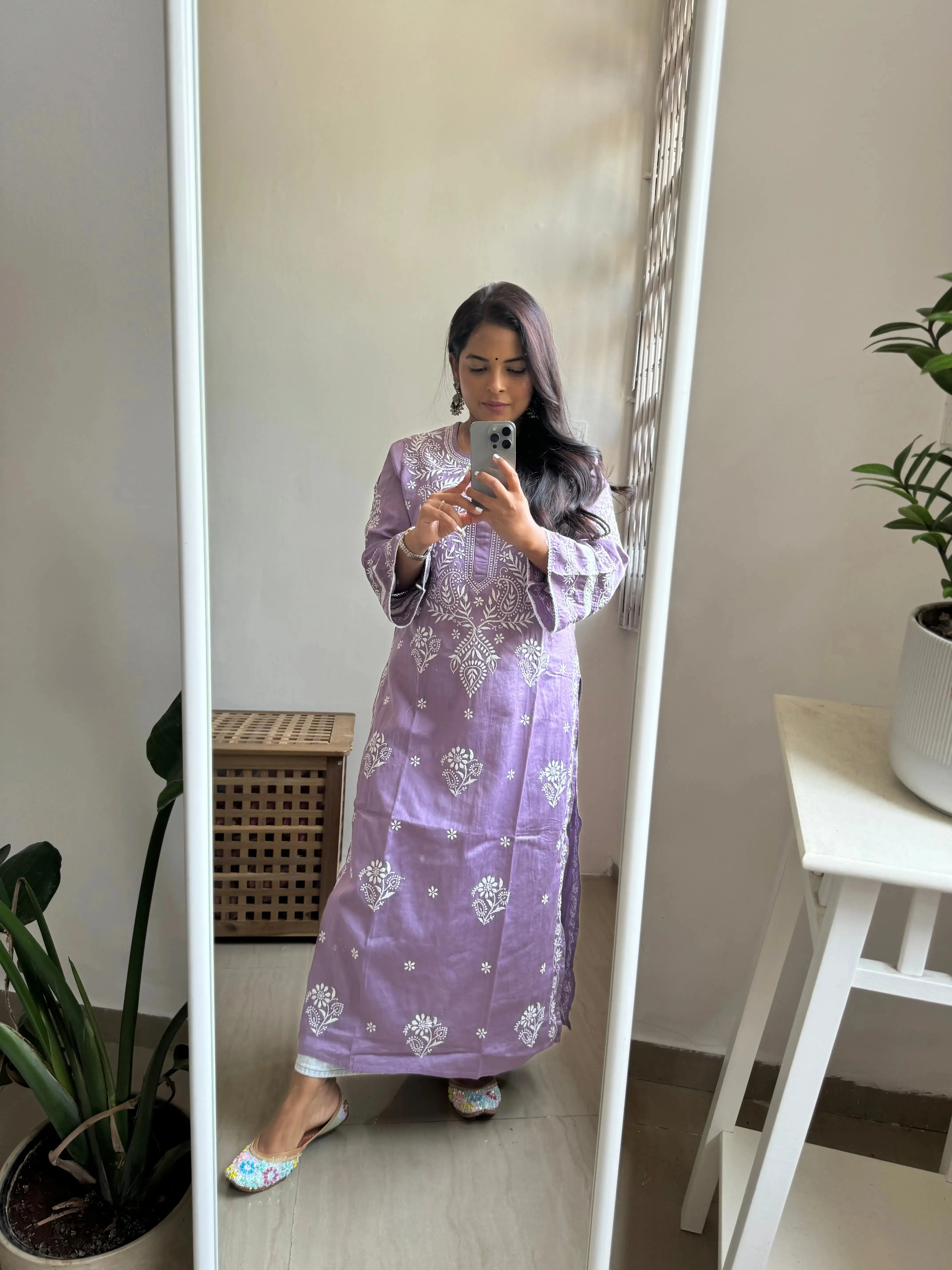 Cotton Chikankari Kurti -  Mauve