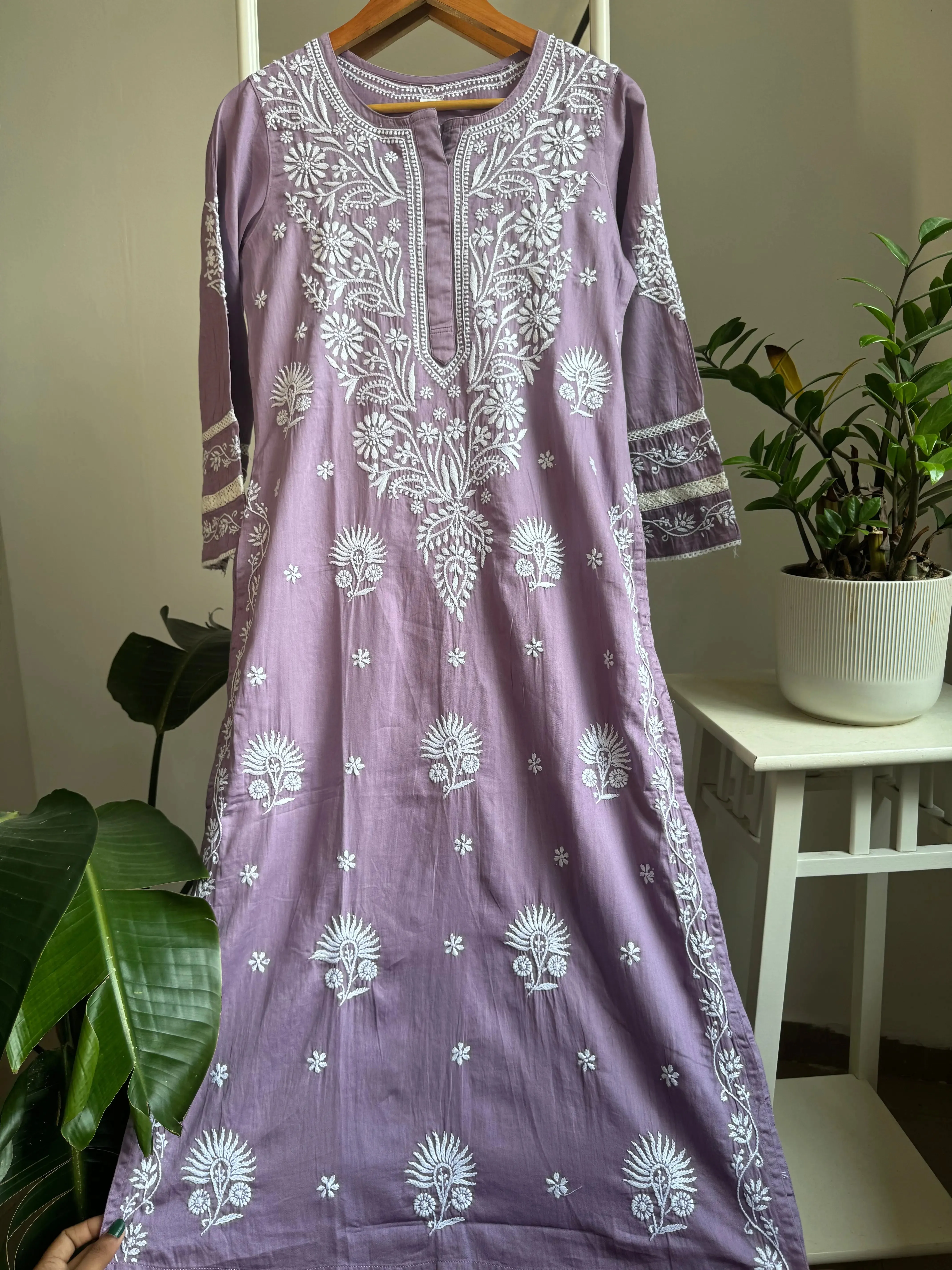 Cotton Chikankari Kurti -  Mauve