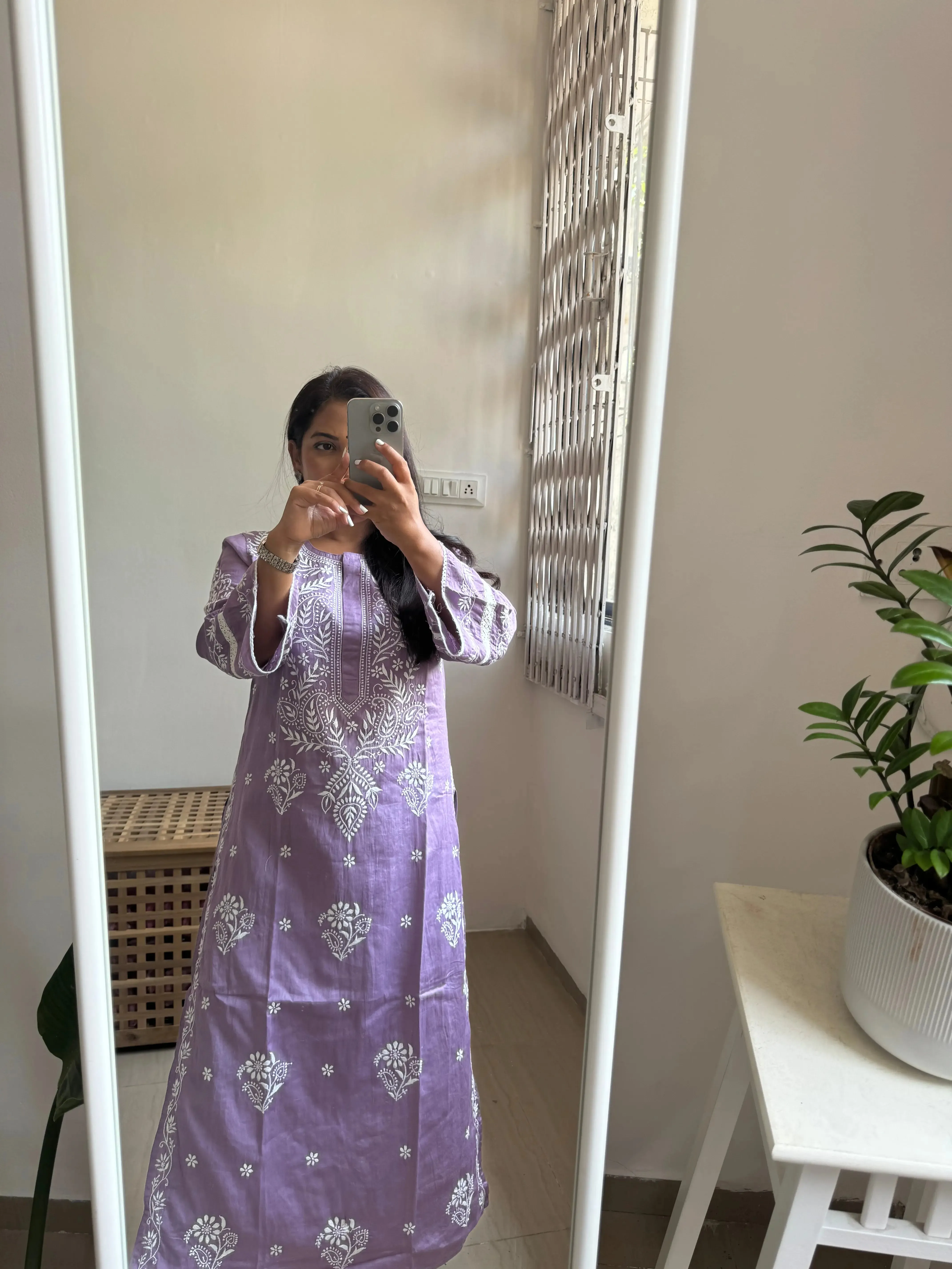 Cotton Chikankari Kurti -  Mauve