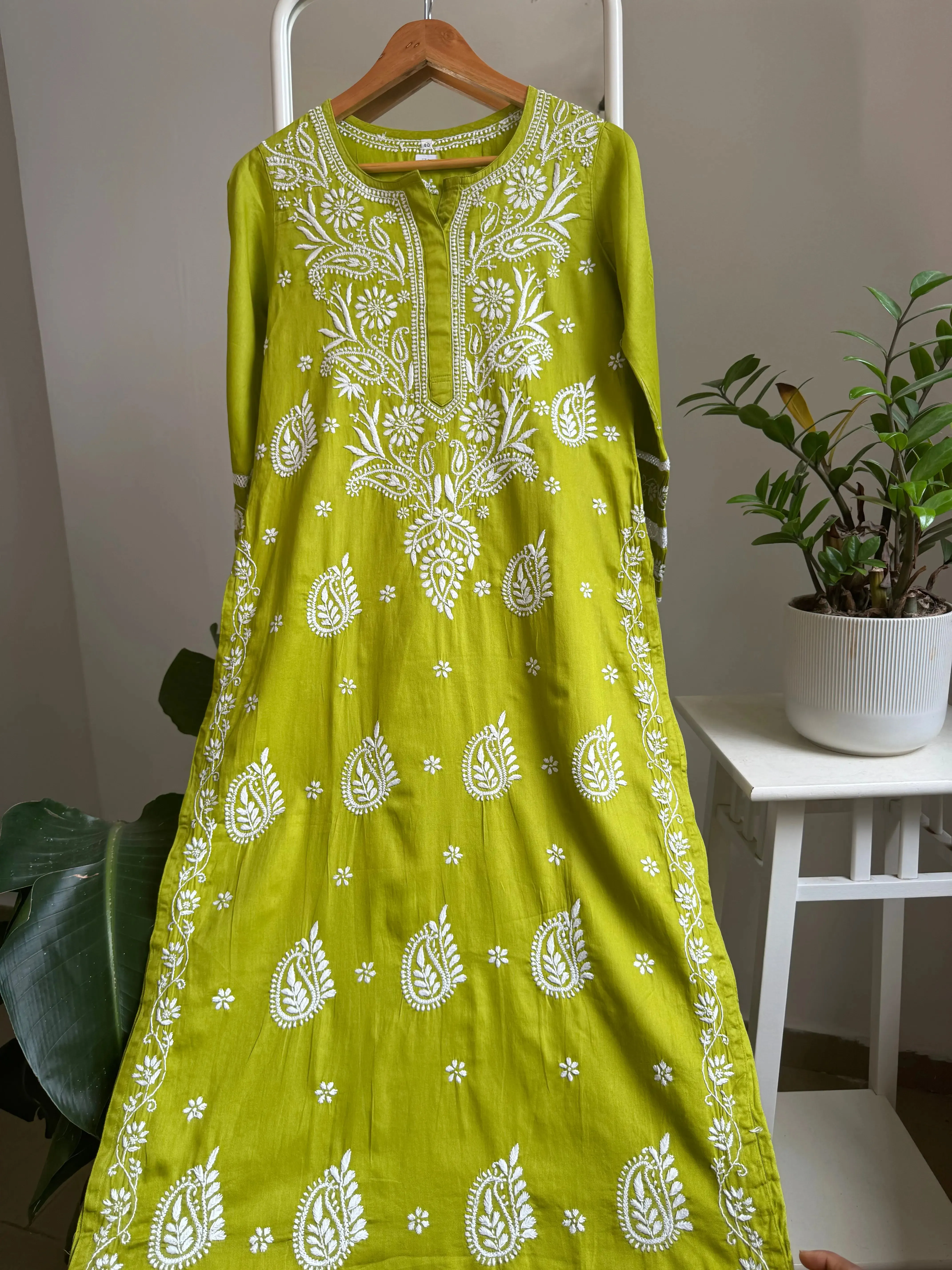 Cotton Chikankari Kurti -  Mehndi Green
