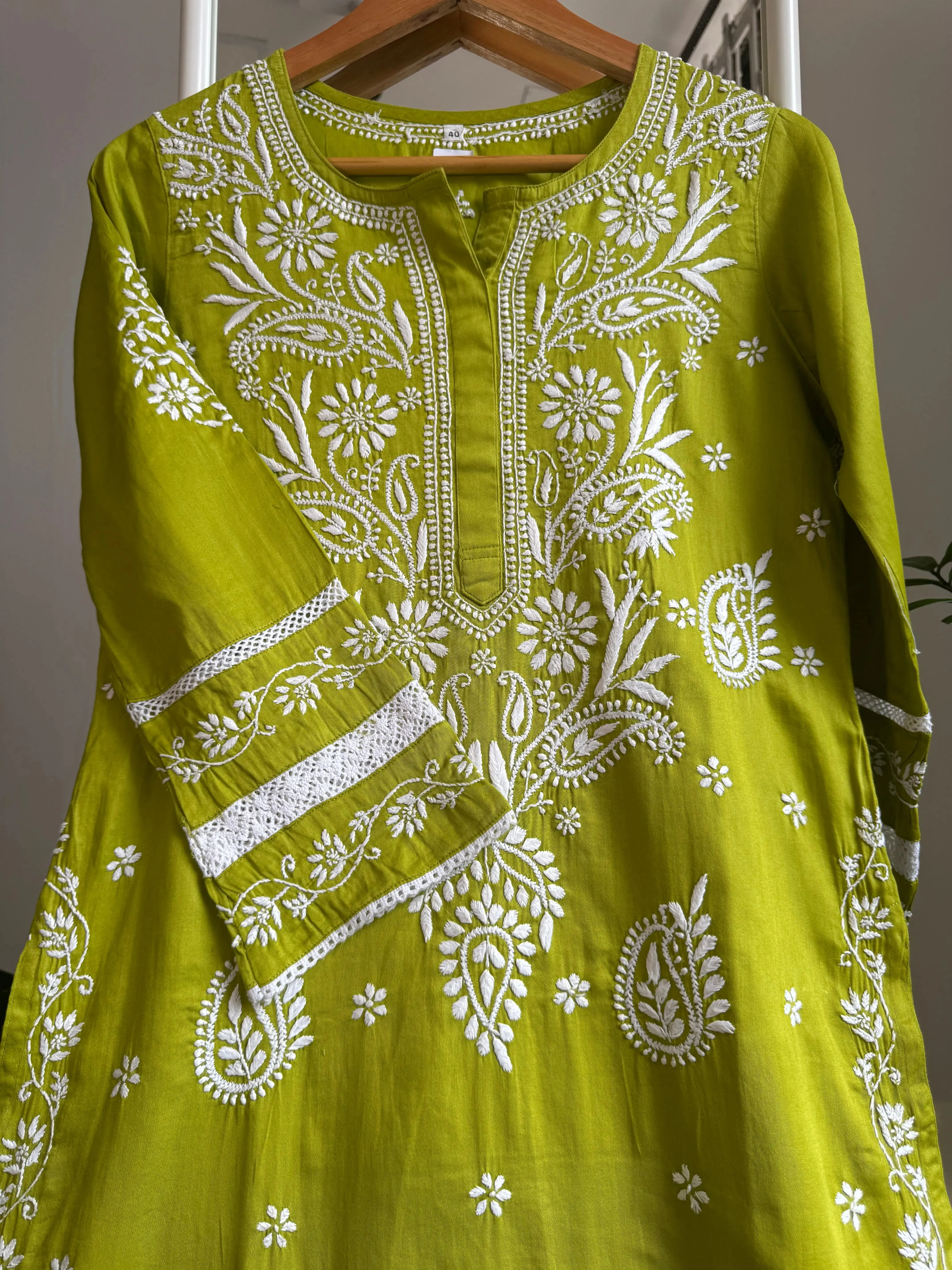 Cotton Chikankari Kurti -  Mehndi Green